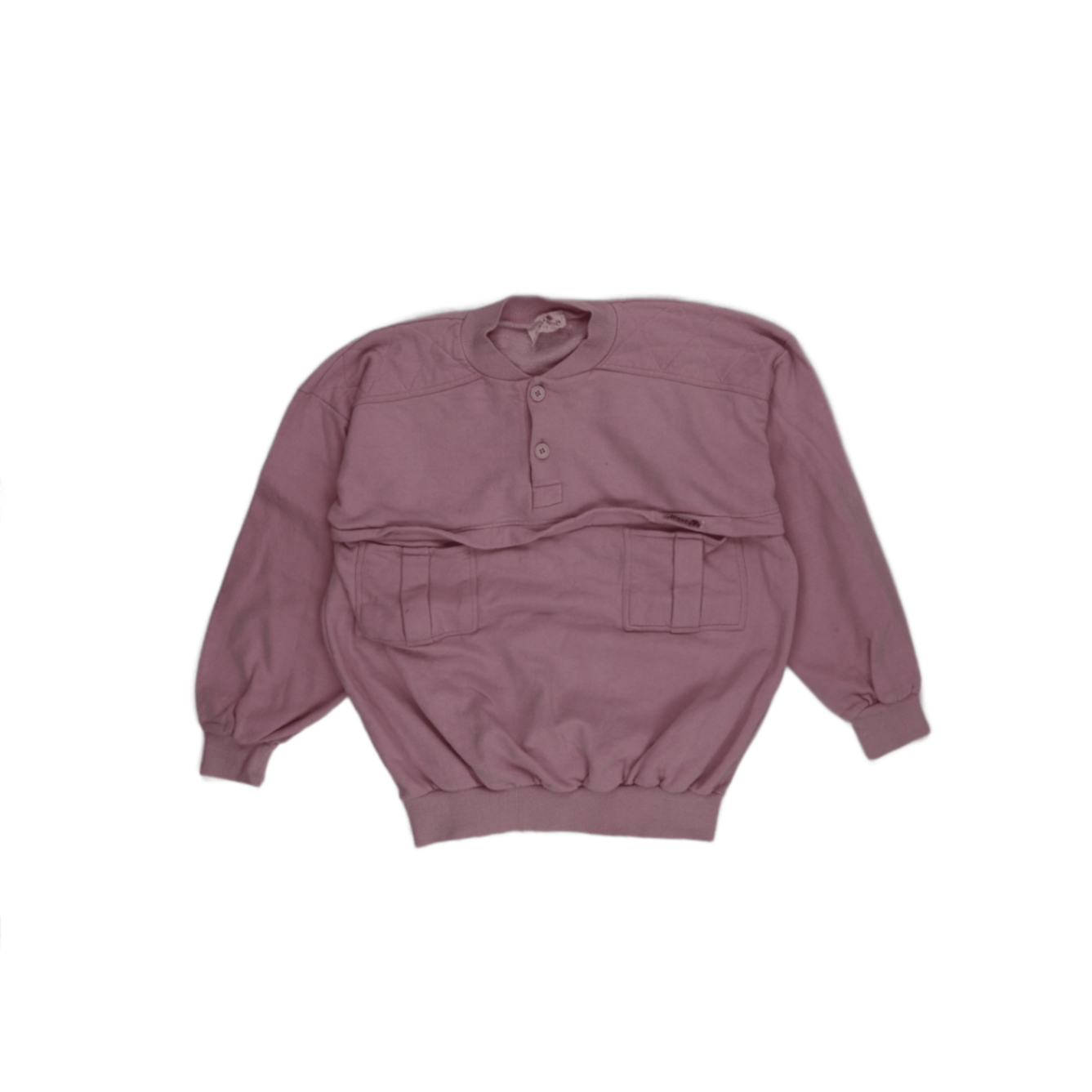 Ellesse Vintage Mauve Button Neck Pullover Sweatshirt Medium Cotton Blend
