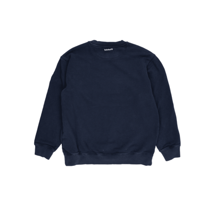 Timberland Logo Sweatshirt Navy Blue Men Medium Cotton Blend Crew Neck