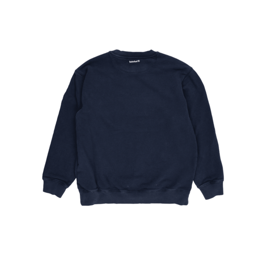 Timberland Logo Sweatshirt Navy Blue Men Medium Cotton Blend Crew Neck