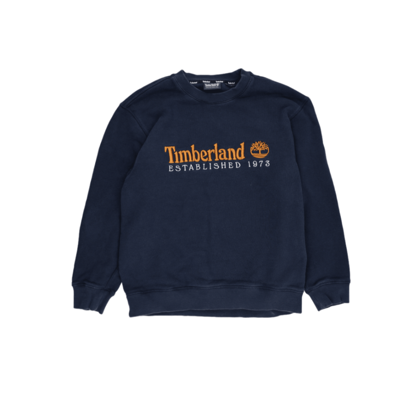 Timberland Logo Sweatshirt Navy Blue Men Medium Cotton Blend Crew Neck