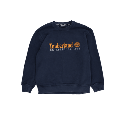 Timberland Logo Sweatshirt Navy Blue Men Medium Cotton Blend Crew Neck