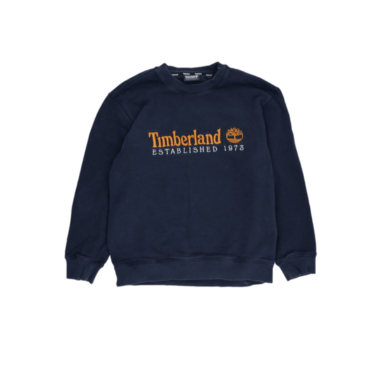 Timberland Logo Sweatshirt Navy Blue Men Medium Cotton Blend Crew Neck