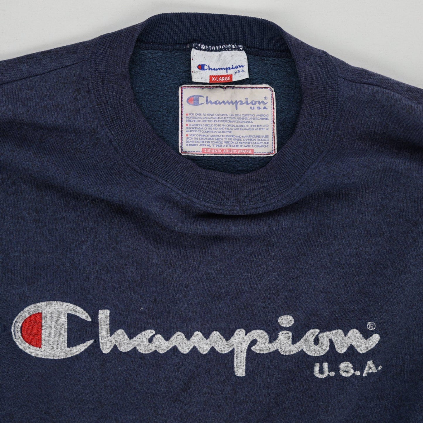 Champion Vintage Navy Sweatshirt Pullover Crewneck Cotton Blend XL