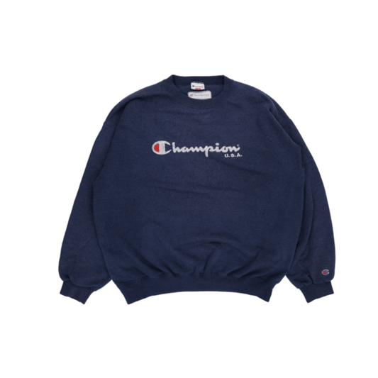 Champion Vintage Navy Sweatshirt Pullover Crewneck Cotton Blend XL