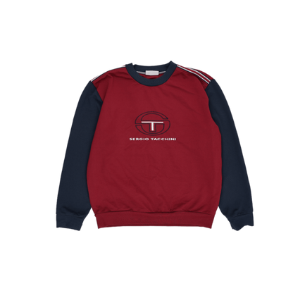 Sergio Tacchini Burgundy Navy Retro Logo Sweatshirt Men Medium Cotton Blend Crew Neck Vintage Sportswear