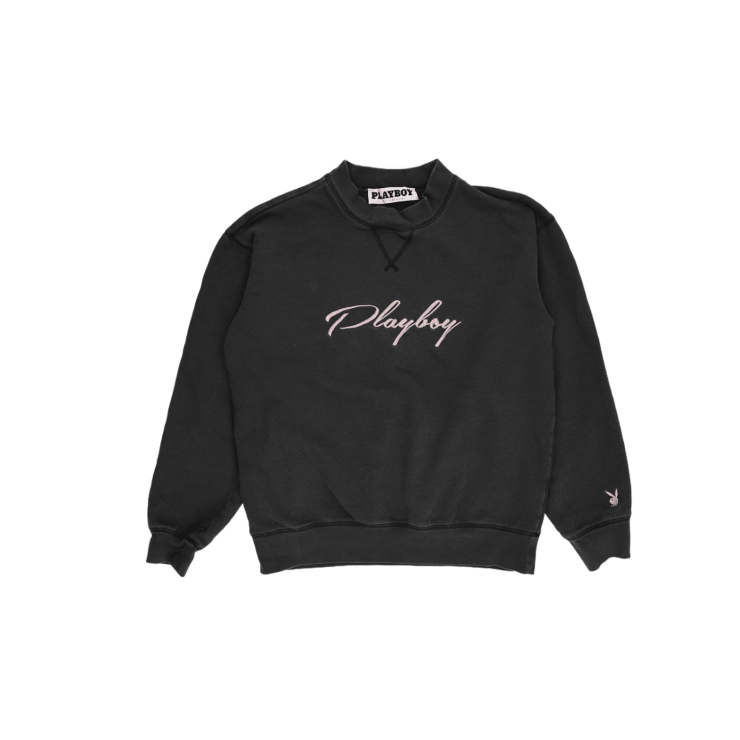 Playboy by Pacsun Black Crew Neck Sweatshirt Unisex Medium Cotton Blend