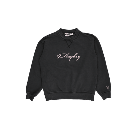Playboy by Pacsun Black Crew Neck Sweatshirt Unisex Medium Cotton Blend
