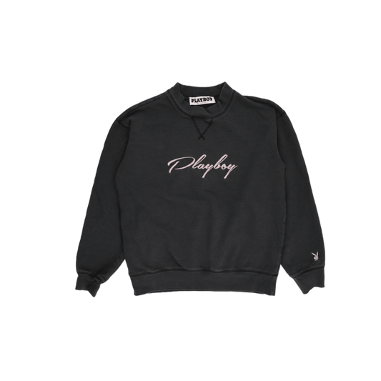 Playboy by Pacsun Black Crew Neck Sweatshirt Unisex Medium Cotton Blend
