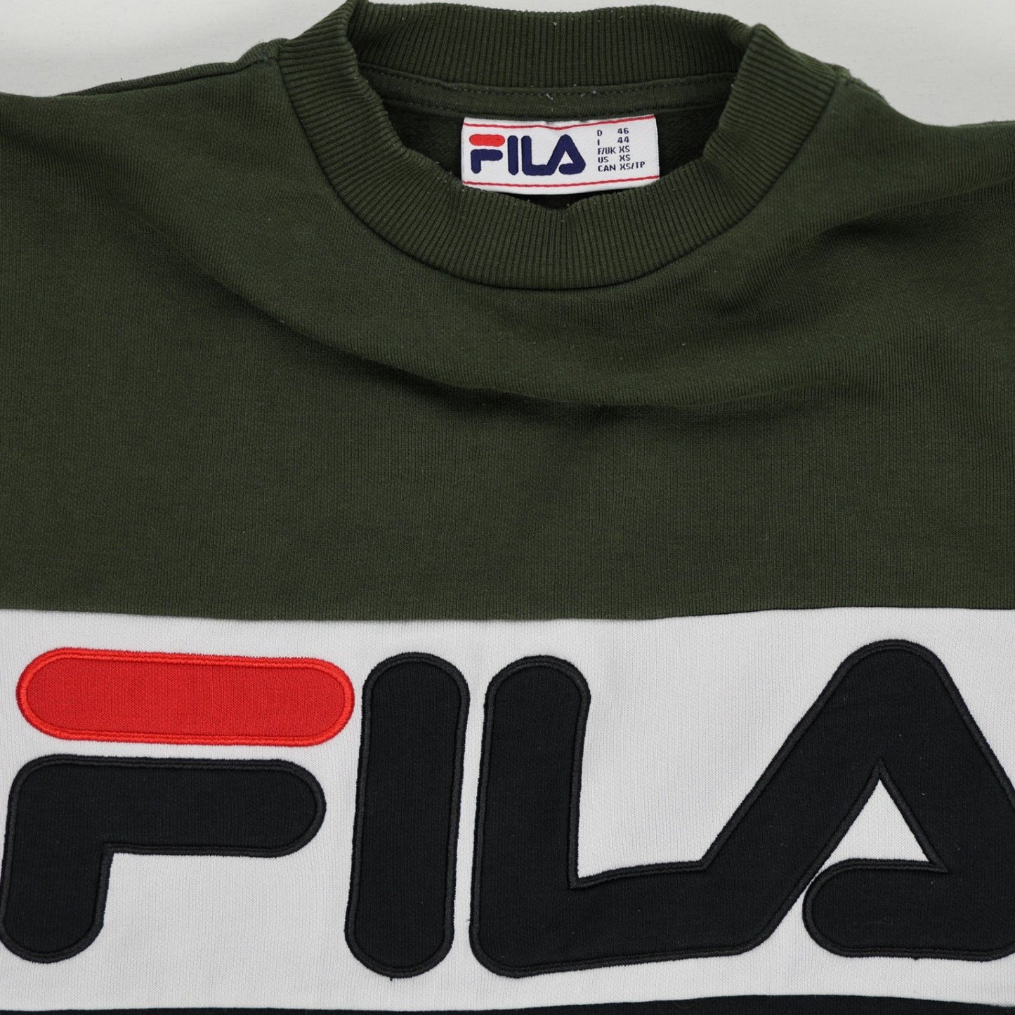 Fila Vintage Green White Black Crew Neck Sweatshirt Large Cotton Blend