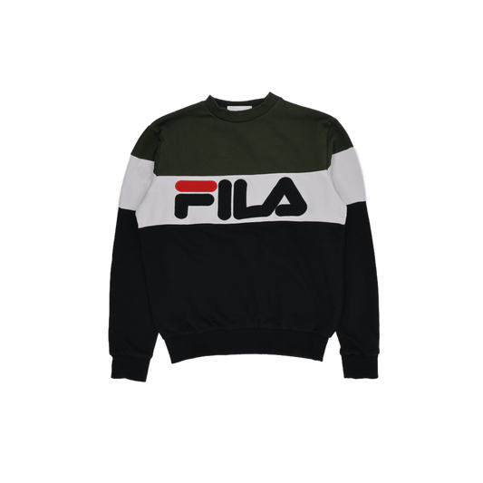 Fila Vintage Green White Black Crew Neck Sweatshirt Large Cotton Blend