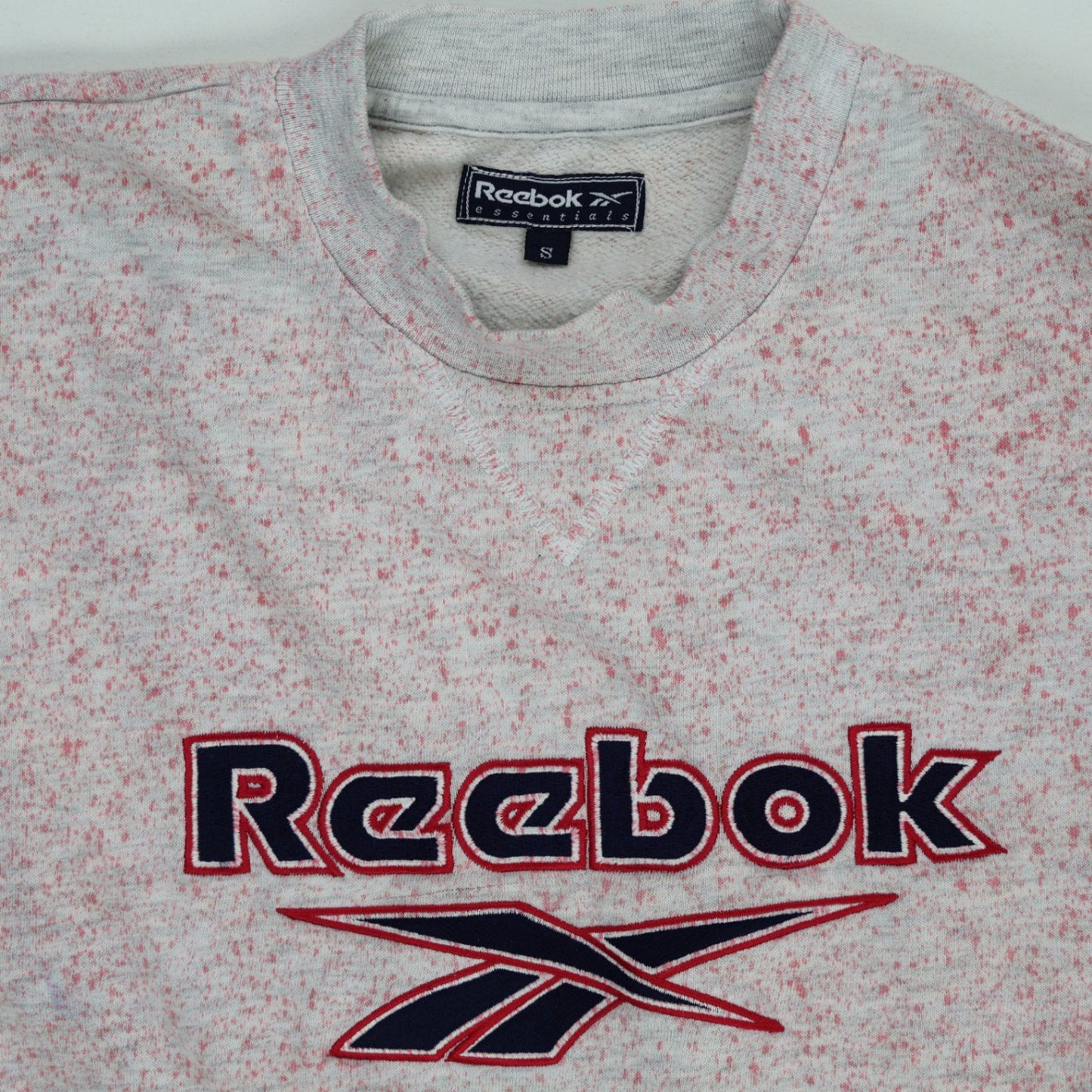 Reebok Essentials Crewneck Sweatshirt Speckled Grey Red Small Cotton Blend Vintage