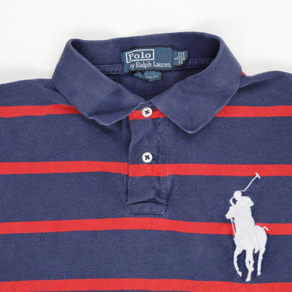 Ralph Lauren Custom Fit Polo Shirt Navy Blue Red Large Cotton