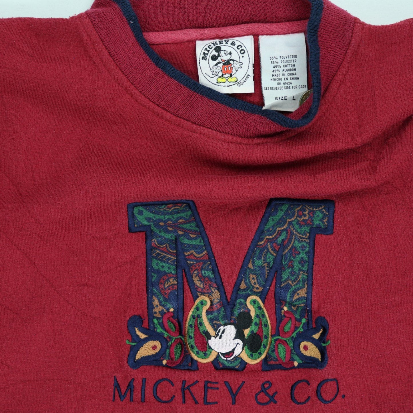 Mickey & Co Vintage Red Crewneck Sweatshirt Unisex Size Large 55% Polyester 45% Cotton 90s Disney Classic
