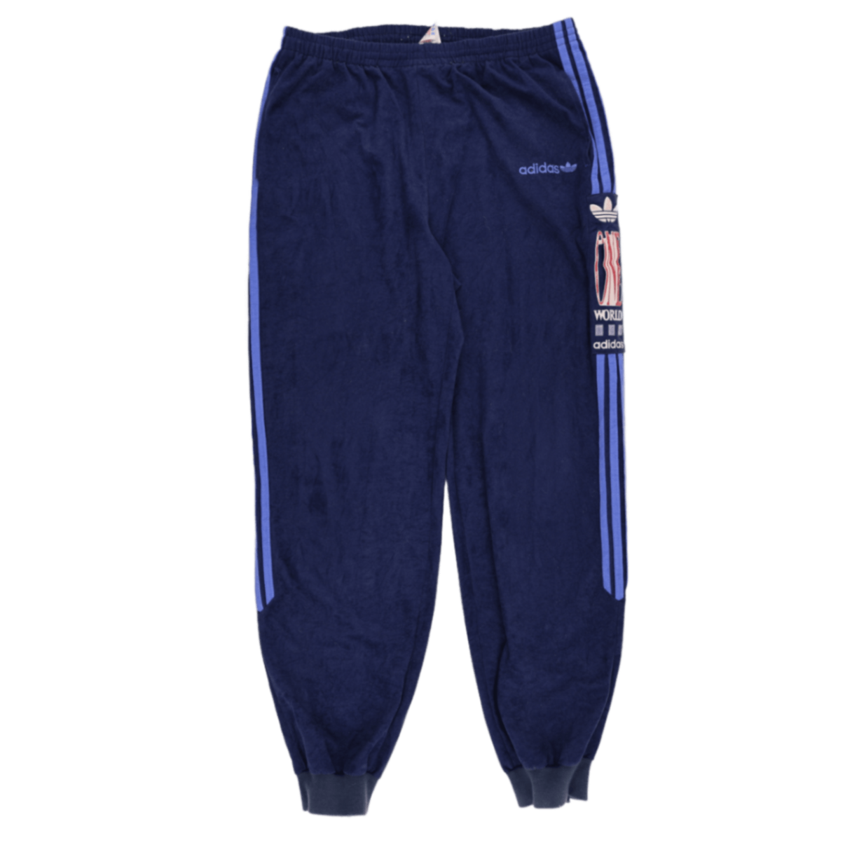 Adidas Vintage Navy Blue Velour Track Pants Large Men's Joggers 77cm Inseam 41cm Waist Size