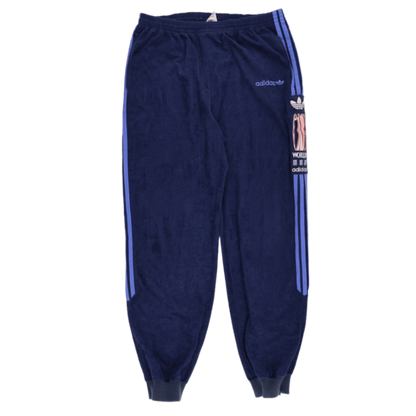 Adidas Vintage Navy Blue Velour Track Pants Large Men's Joggers 77cm Inseam 41cm Waist Size