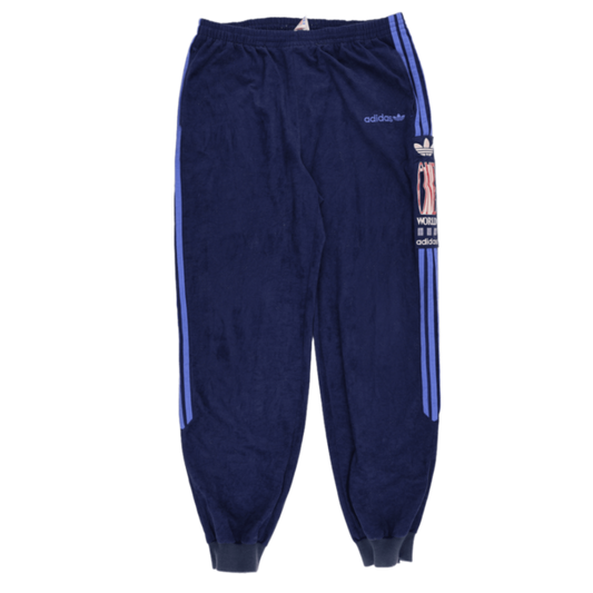 Adidas Vintage Navy Blue Velour Track Pants Large Men's Joggers 77cm Inseam 41cm Waist Size