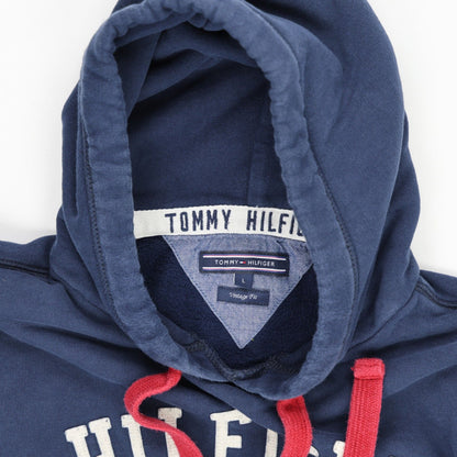 Tommy Hilfiger Vintage Pullover Hoodie Navy Large Cotton Blend