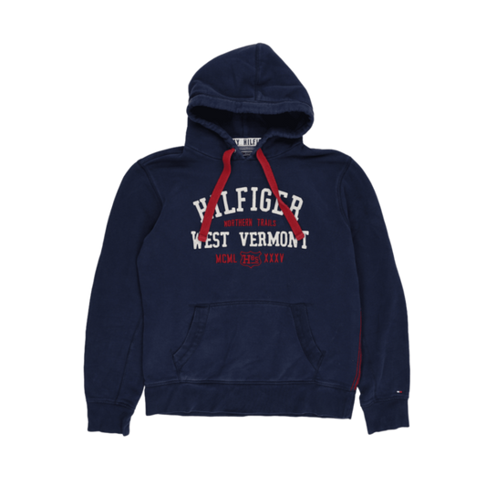 Tommy Hilfiger Vintage Pullover Hoodie Navy Large Cotton Blend