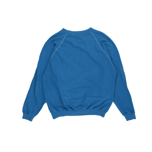 Vintage Abstract Graphic Blue Sweatshirt for Men Size M Cotton Blend Casual Crew Neck