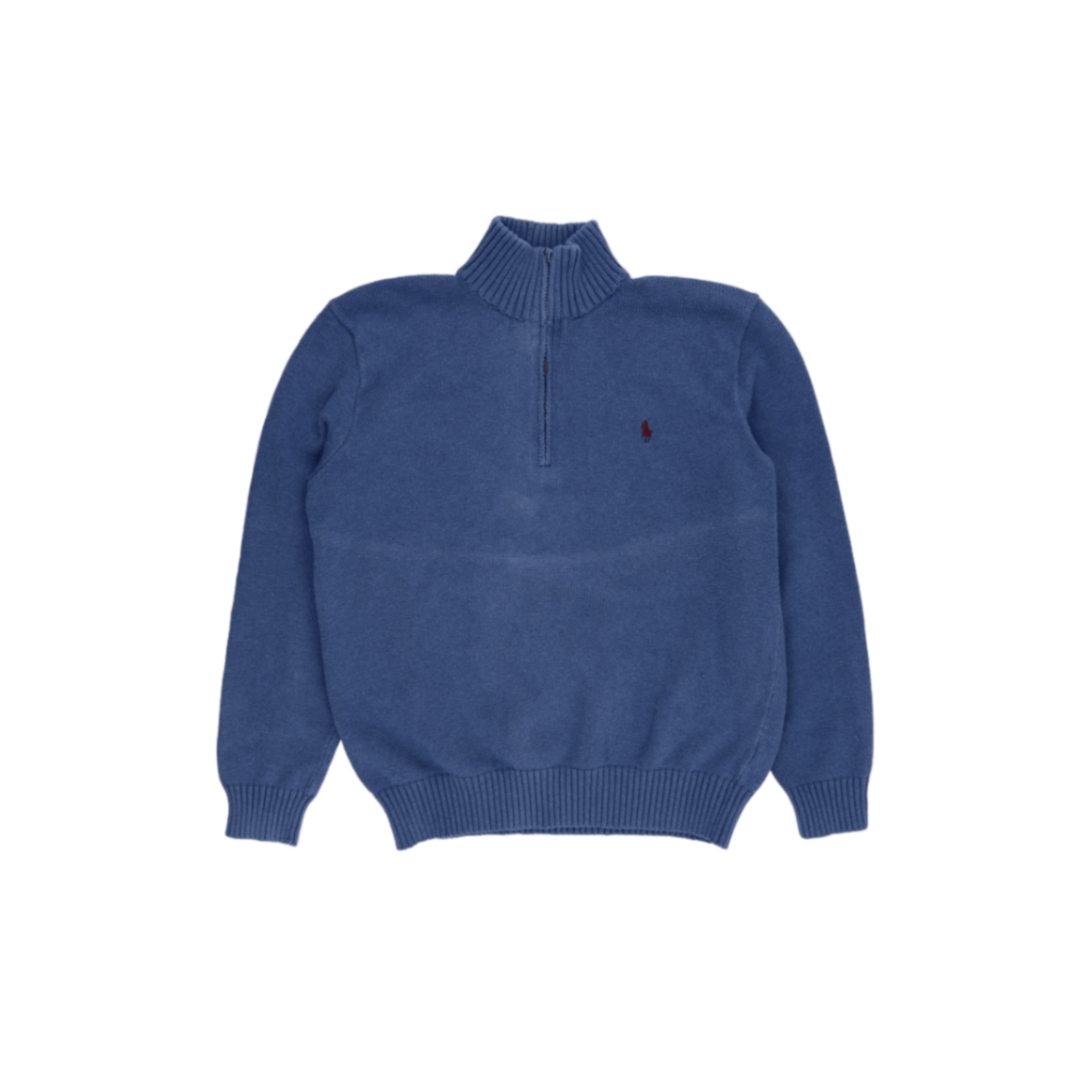 Polo Ralph Lauren Blue Quarter Zip Jumper Men's Medium 100% Cotton Vintage Knitwear