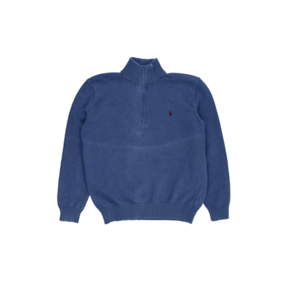 Polo Ralph Lauren Blue Quarter Zip Jumper Men's Medium 100% Cotton Vintage Knitwear