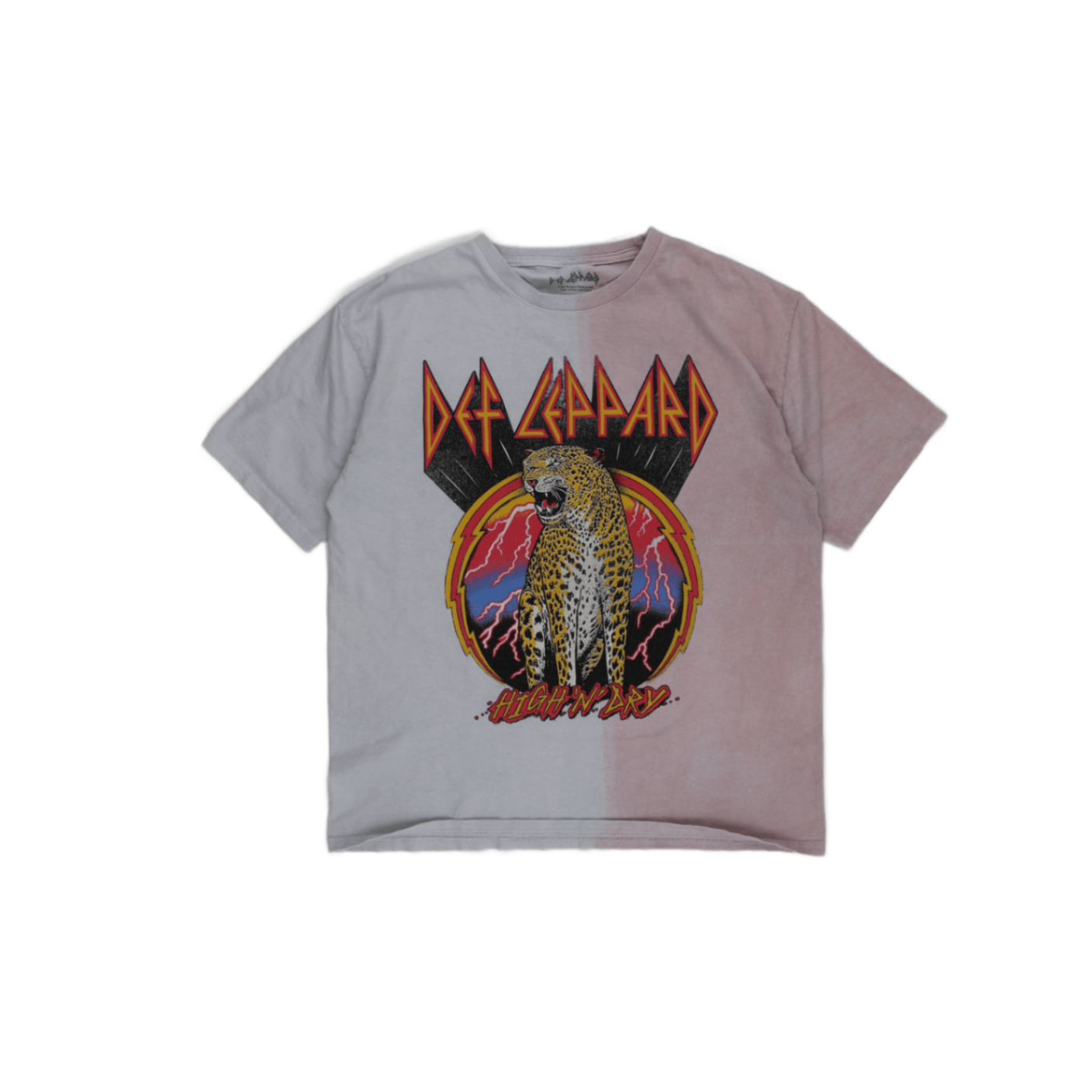 Def Leppard Vintage Band Graphic Tee Grey Light Pink Split Dye 100 Percent Cotton Unisex Large
