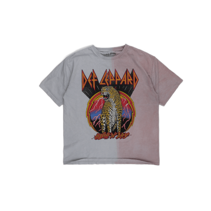 Def Leppard Vintage Band Graphic Tee Grey Light Pink Split Dye 100 Percent Cotton Unisex Large