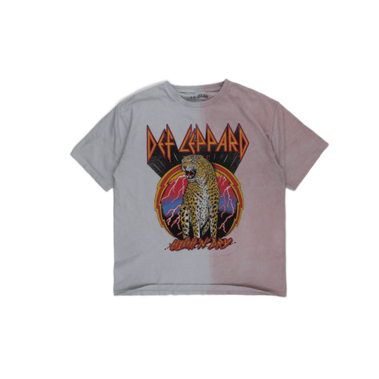 Def Leppard Vintage Band Graphic Tee Grey Light Pink Split Dye 100 Percent Cotton Unisex Large