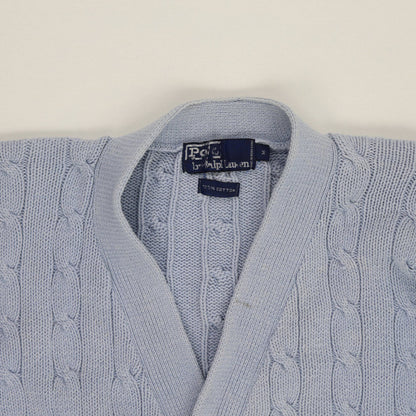 Ralph Lauren Polo Cable Knit Cardigan Light Blue Medium 100 Percent Cotton V Neck