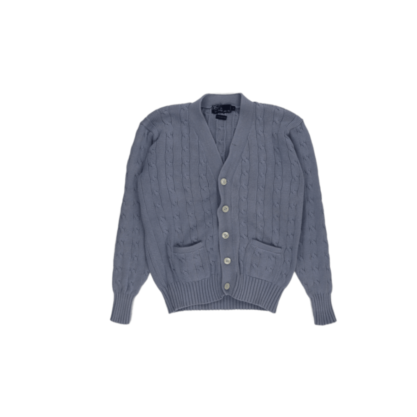 Ralph Lauren Polo Cable Knit Cardigan Light Blue Medium 100 Percent Cotton V Neck