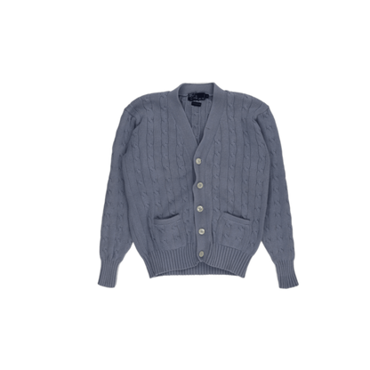 Ralph Lauren Polo Cable Knit Cardigan Light Blue Medium 100 Percent Cotton V Neck