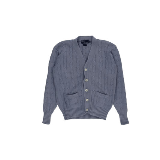 Ralph Lauren Polo Cable Knit Cardigan Light Blue Medium 100 Percent Cotton V Neck
