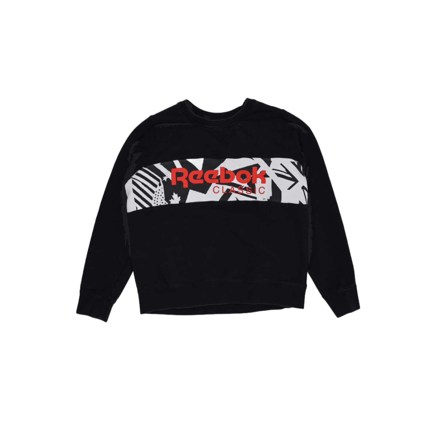 Reebok Classic Black Graphic Crewneck Sweatshirt Large Cotton Mens