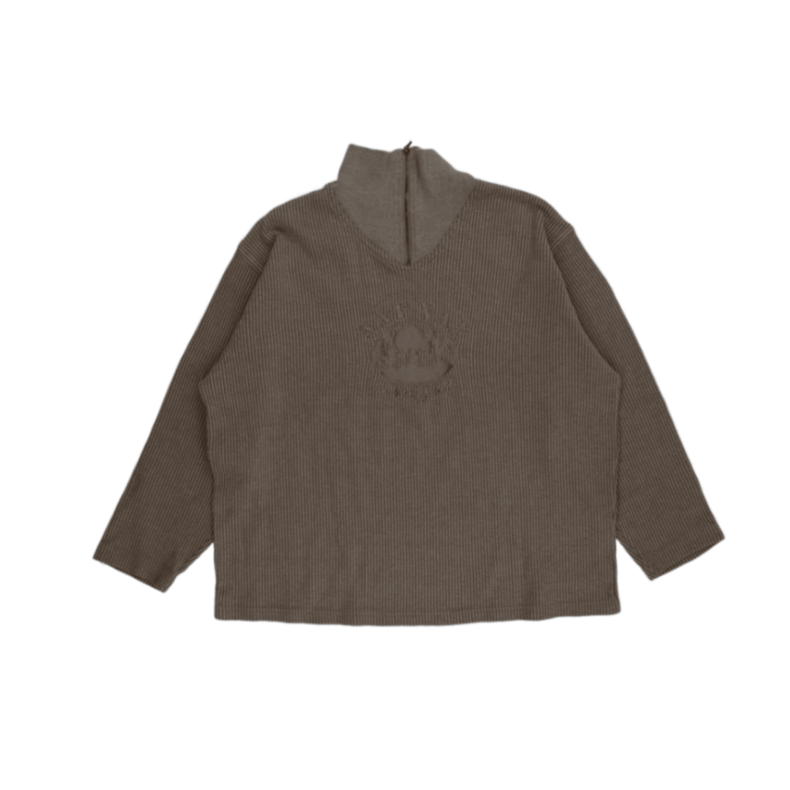 Naf Naf Vintage Taupe Quarter Zip Sweatshirt Unisex Size S Cotton Ribbed