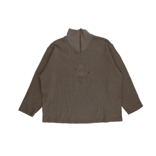 Naf Naf Vintage Taupe Quarter Zip Sweatshirt Unisex Size S Cotton Ribbed