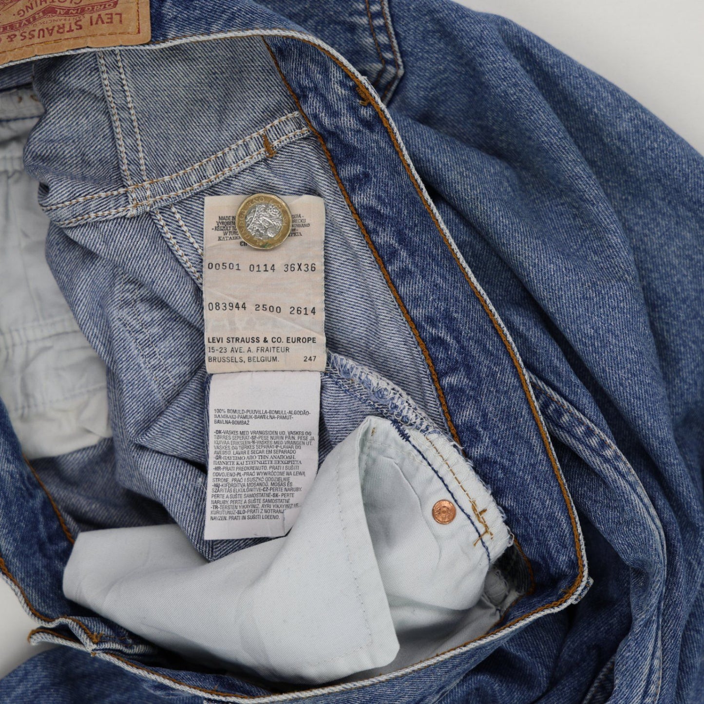 Levi's 501 Original Fit Blue Denim Jeans W36 L36 100% Cotton Straight Leg Vintage Men's