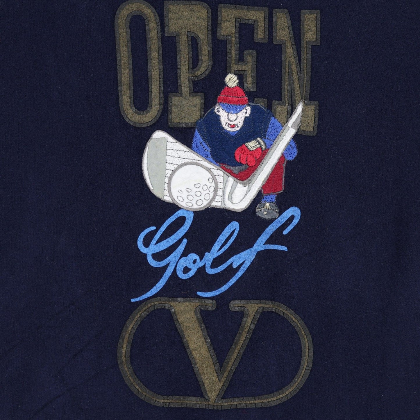 Valentino Studio Open Golf Navy Sweatshirt Large Cotton Crew Neck Pullover Vintage