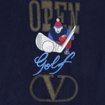 Valentino Studio Open Golf Navy Sweatshirt Large Cotton Crew Neck Pullover Vintage