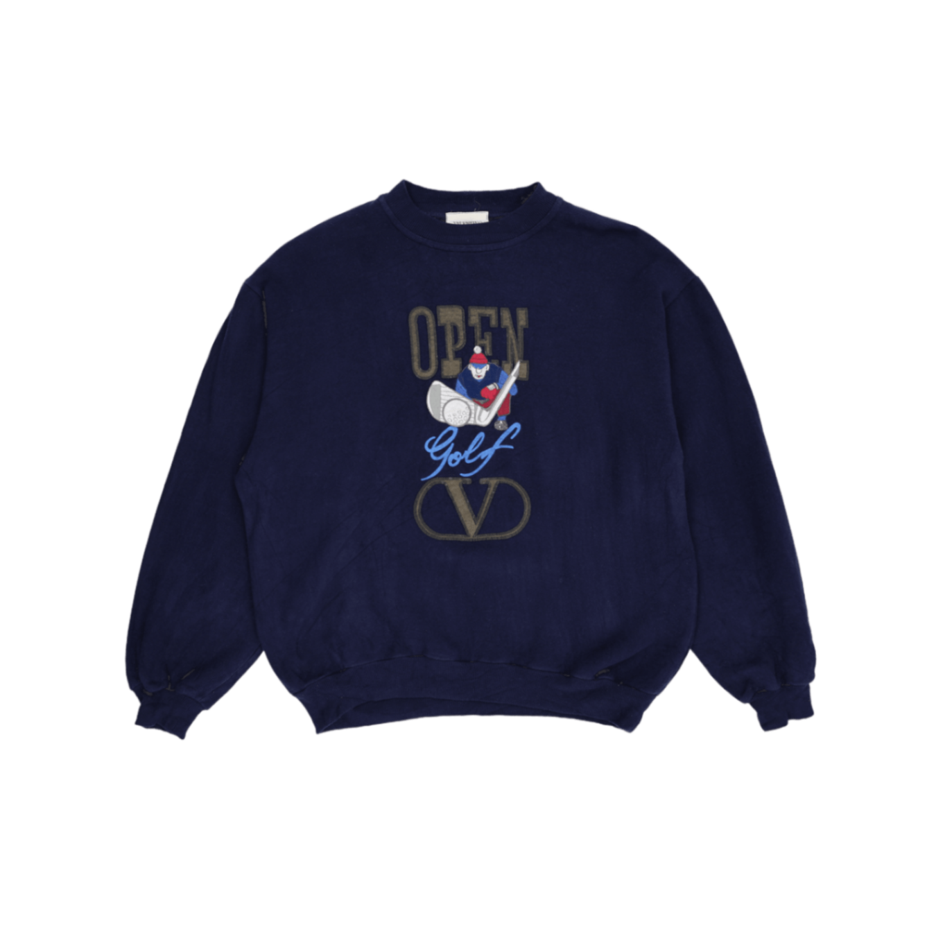 Valentino Studio Open Golf Navy Sweatshirt Large Cotton Crew Neck Pullover Vintage