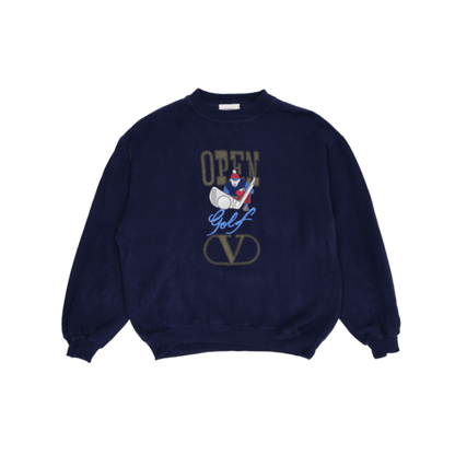 Valentino Studio Open Golf Navy Sweatshirt Large Cotton Crew Neck Pullover Vintage
