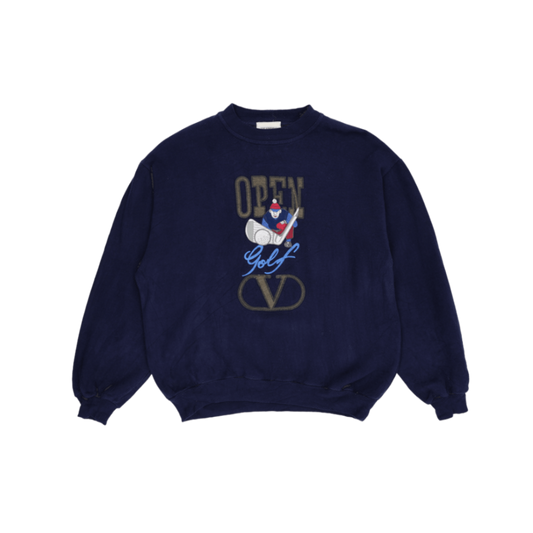 Valentino Studio Open Golf Navy Sweatshirt Large Cotton Crew Neck Pullover Vintage