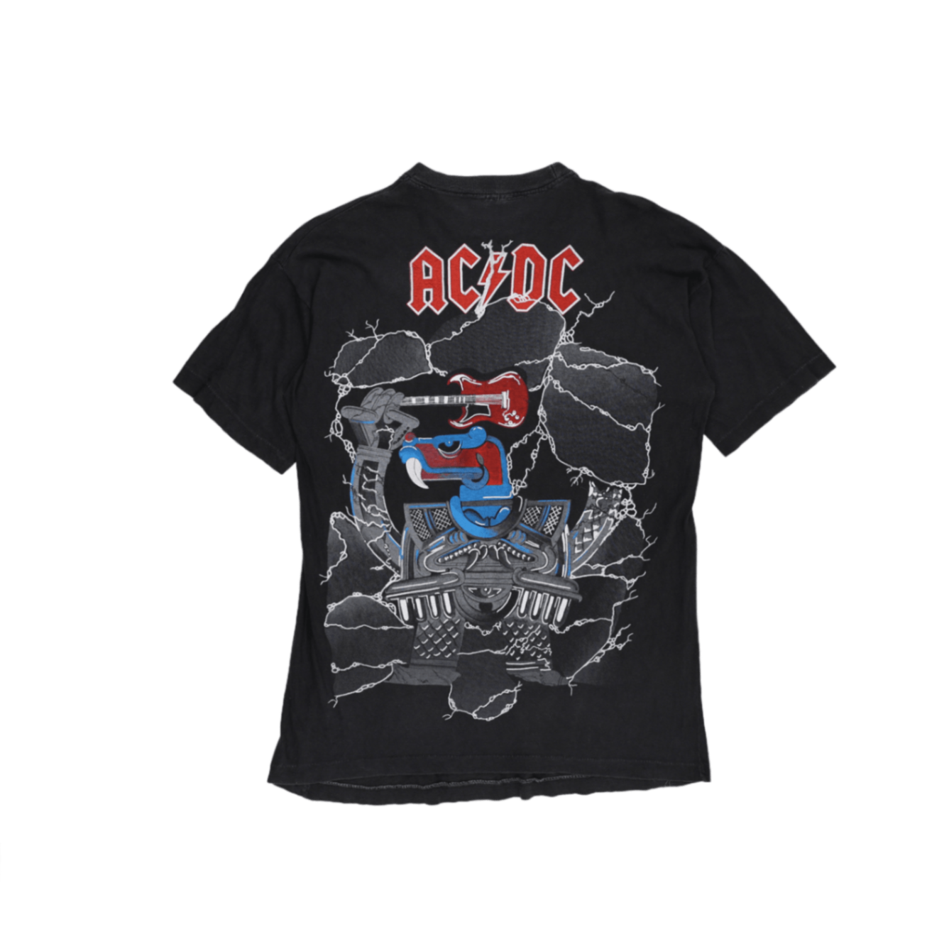 Vintage AC/DC Black Graphic Band T-Shirt Large Cotton Crew Neck Mens