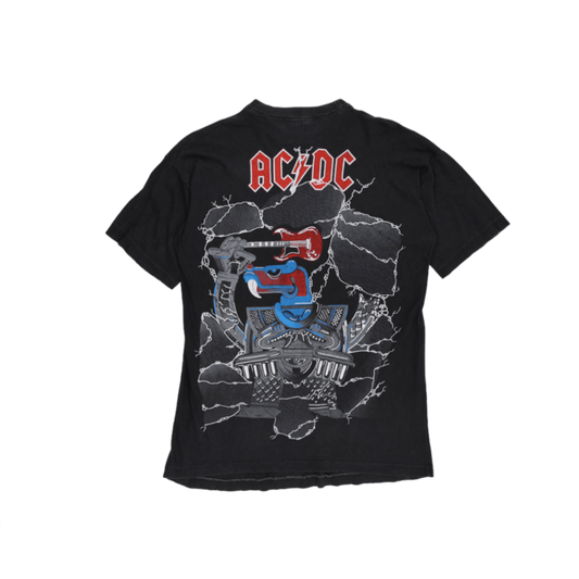 Vintage AC/DC Black Graphic Band T-Shirt Large Cotton Crew Neck Mens