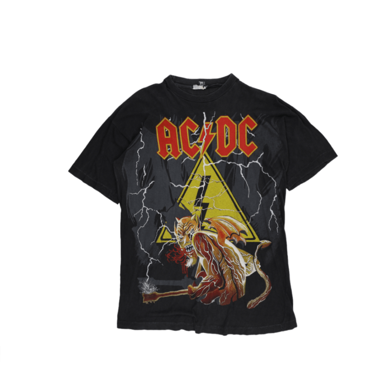 Vintage AC/DC Black Graphic Band T-Shirt Large Cotton Crew Neck Mens