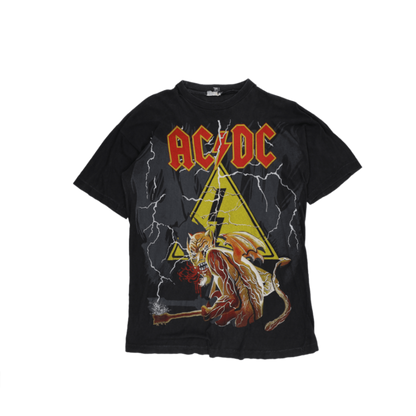 Vintage AC/DC Black Graphic Band T-Shirt Large Cotton Crew Neck Mens