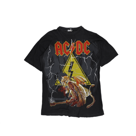 Vintage AC/DC Black Graphic Band T-Shirt Large Cotton Crew Neck Mens
