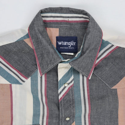 Wrangler Vintage Multicolour Striped Western Shirt Size Large Cotton Classic Collar
