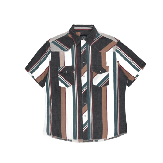 Wrangler Vintage Multicolour Striped Western Shirt Size Large Cotton Classic Collar