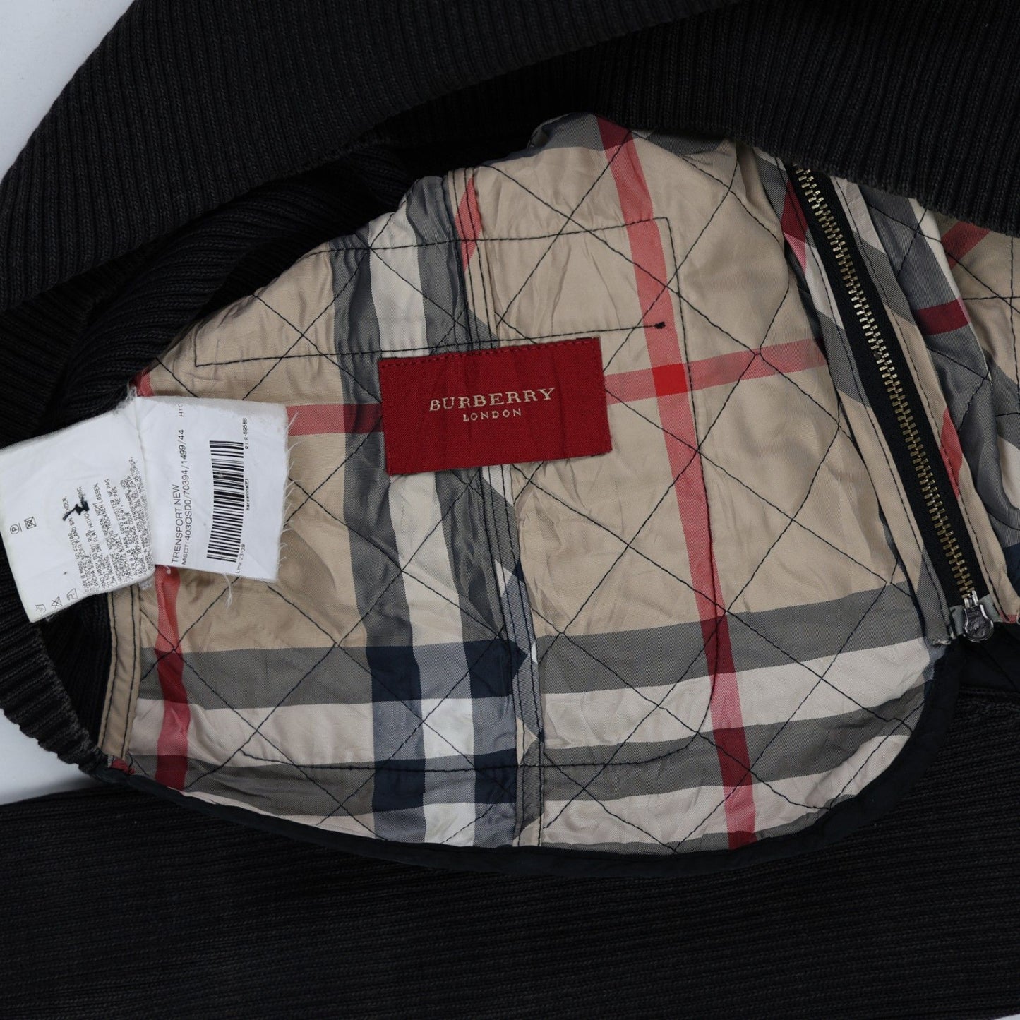 Burberry London Black Quilted Jacket Size S Polyester Wool Blend High Neck