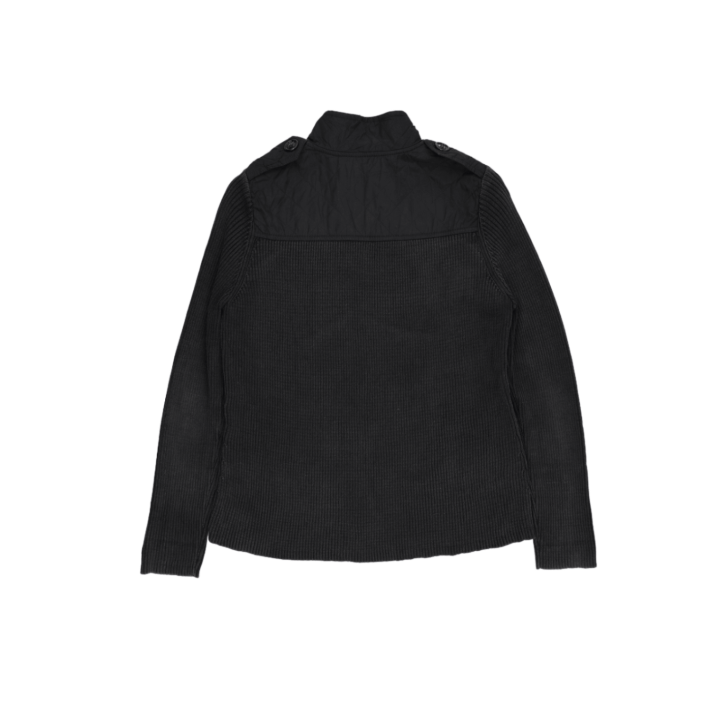 Burberry London Black Quilted Jacket Size S Polyester Wool Blend High Neck